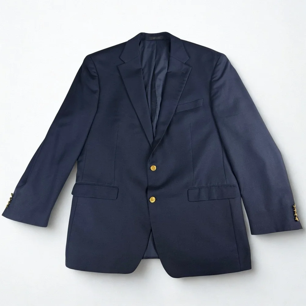 Lauren‎ Ralph Lauren Blazer Mens Navy Blue Gold Crest Button Preppy Old Money